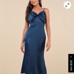 Lulu's Navy Satin Bow Midi Dress